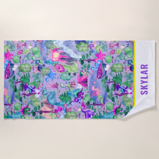 Wasserfarbe Dinosaurier Camping Kinder Personalisi Strandtuch (Vorderseite)
