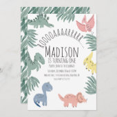 Wasserfarbe Dinosaurier Doodles Handgemalt Geburts Einladung (Vorne/Hinten)