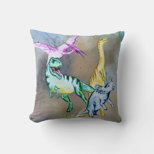 Wasserfarbe Dinosaurier Kinder Kissen (Vorderseite)
