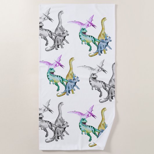 Wasserfarbe Dinosaurier Kinder Strandtuch (Vorderseite)