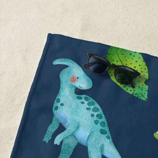 Wasserfarbe Dinosaurier mit Kindername Strandtuch (Beispiel)