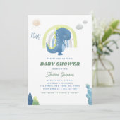 Wasserfarbe Dinosaurier & Rainbow Blue Baby Dusche Einladung (Stehend Vorderseite)
