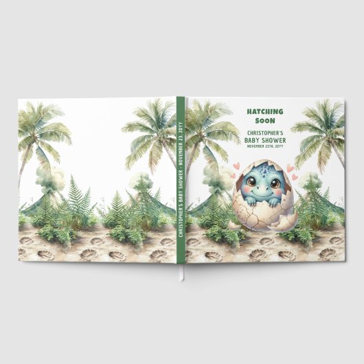 Wasserfarbe Dinosaurier Schläge Bald Babydusche Bu Gästebuch (Voll)