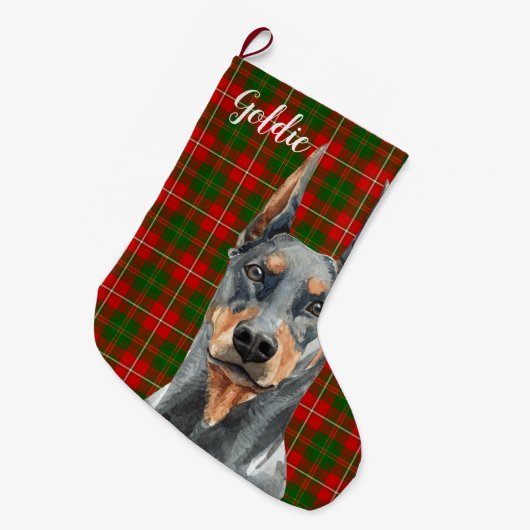 Wasserfarbe Doberman Pinscher Dog Personalisiert Großer Weihnachtsstrumpf (Vorderansicht (hängend))