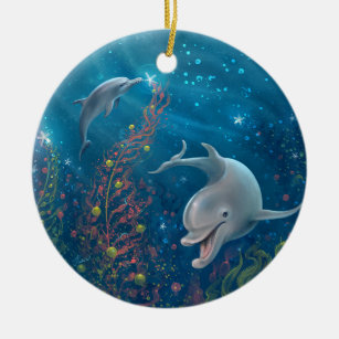Wasserfarbe Dolphin Friede und Freude Weihnachten Keramik Ornament