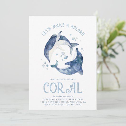 Wasserfarbe Dolphin Geburtstag Einladung (Stehend Vorderseite)