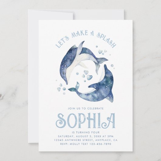 Wasserfarbe Dolphin Geburtstag Einladung (Vorderseite)