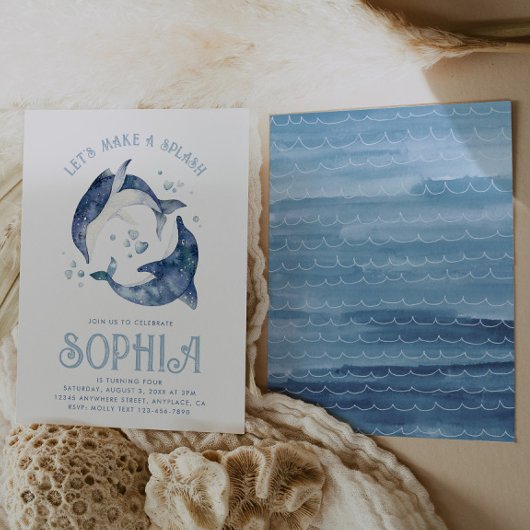 Wasserfarbe Dolphin Geburtstag Einladung