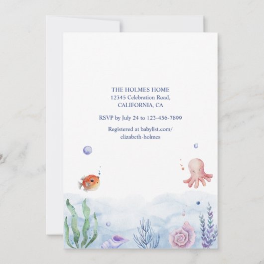 Wasserfarbe Dolphin Meereswelt Kinderdusche Einladung (Rückseite)