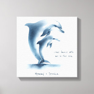 Wasserfarbe Dolphin Mutter Baby Calf Blue Kinderzi Leinwanddruck