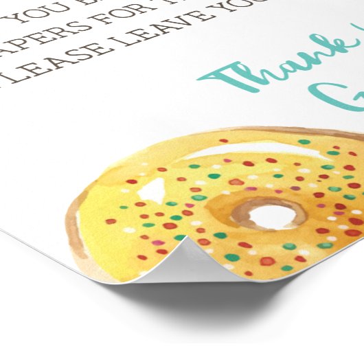 Wasserfarbe Donut Babydusche Windeln Raffelzeichen Poster (Ecke)