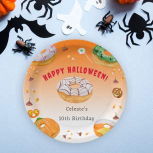 Wasserfarbe Donut leckeres Halloween Bonbon Danke Pappteller