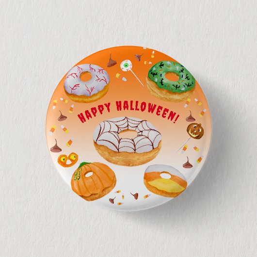 Wasserfarbe Donut-licious Halloween Candy Button (Vorderseite)