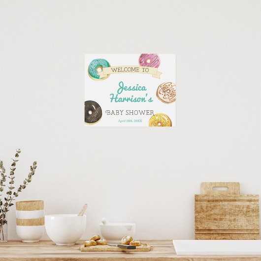 Wasserfarbe Donut Sweet Baby Dusche Willkommen Poster (Küche)