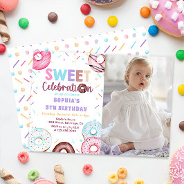 Wasserfarbe Donut Sweet Geburtstag Foto Einladung