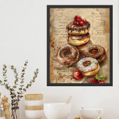 Wasserfarbe Donuts Nostalgisches Abendessen Kunst, Poster