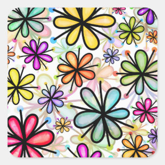 Wasserfarbe Doodle Daisy Blume Muster Quadratischer Aufkleber