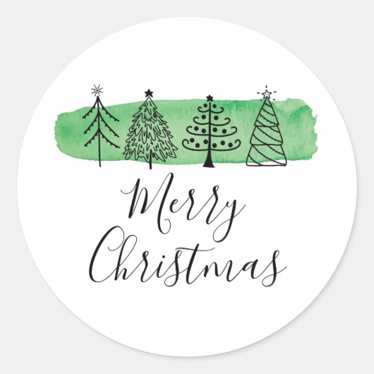 Wasserfarbe Doodle Holiday Runder Aufkleber (Vorderseite)