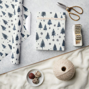 Wasserfarbe Doodle Weihnachtsbäume und Schneeflock Geschenkpapier
