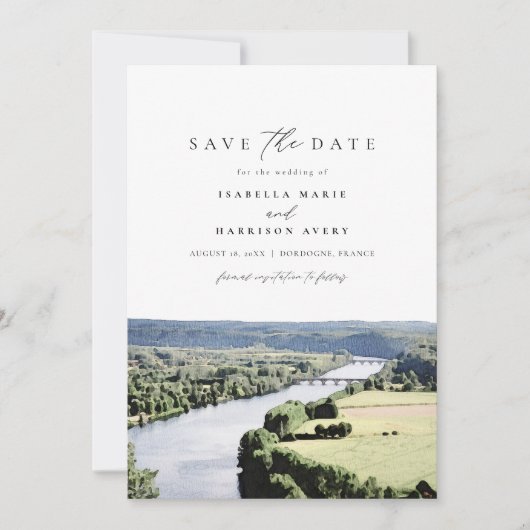 Wasserfarbe Dordogne Süd-Frankreich Save the Date Einladung (Vorderseite)