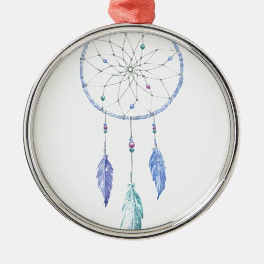Wasserfarbe Dreamcatcher mit 3 Federn Silbernes Ornament (Vorne)