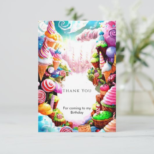 Wasserfarbe Dreamy Candyland Birthday Dankeskarte (Stehend Vorderseite)