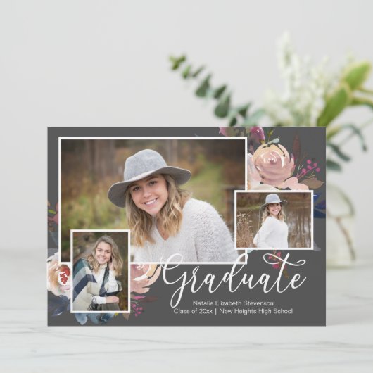 Wasserfarbe Drei Fotos Blumenstuhlparty Einladung (Stehend Vorderseite)