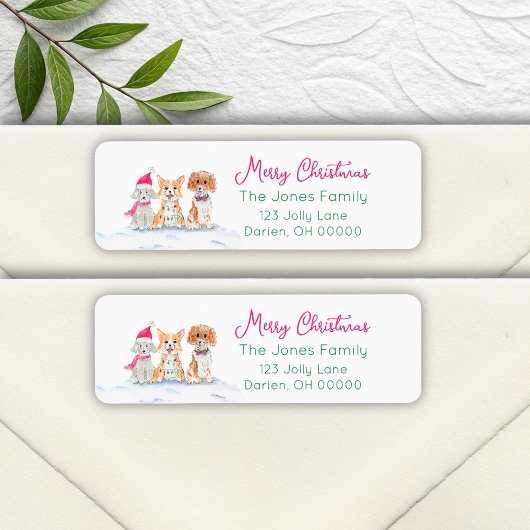 Wasserfarbe Drei Hunde zu Weihnachten bereit