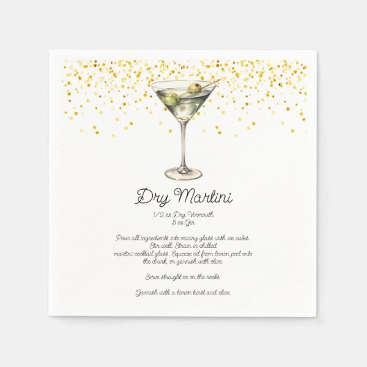 Wasserfarbe Dry Martini Custom Cocktail Rezept Serviette (Vorderseite)