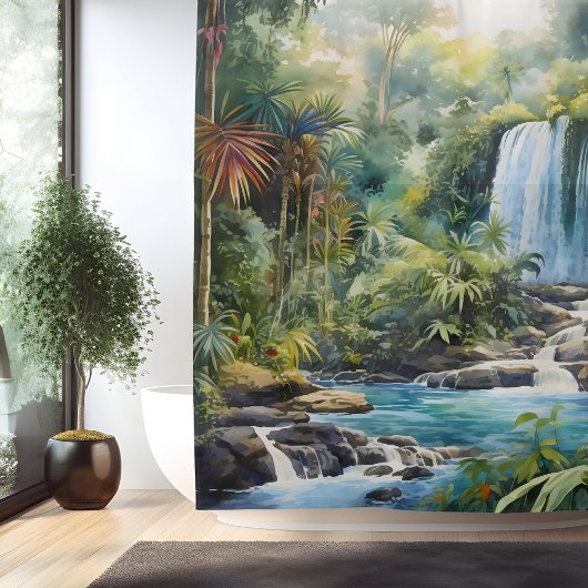 Wasserfarbe Dschungel Wasserfall Duschvorhang