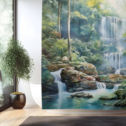 Wasserfarbe Dschungel Wasserfall Duschvorhang