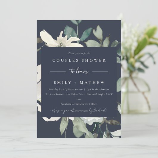 WASSERFARBE-DUSCHE IN DER WEISSEN NAVY-FLORA EINLADUNG (Stehend Vorderseite)