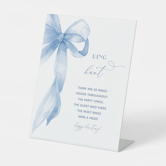 Wasserfarbe Dusty Blue Bow Ring Brautparty Sockelschild (Vorderseite)