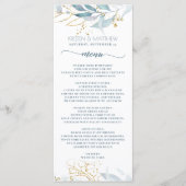 Wasserfarbe Dusty Blue Floral Menükarte (Vorderseite)