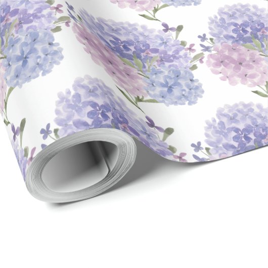 Wasserfarbe Dusty Blue & Lilac Hydrangeas Wedding Geschenkpapier (Rolleneckpunkt)