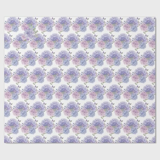 Wasserfarbe Dusty Blue & Lilac Hydrangeas Wedding Geschenkpapier (Flach)