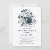 Wasserfarbe Dusty Blue Navy Floral Bridal Brunch Einladung (Vorderseite)
