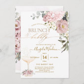 Wasserfarbe Dusty Rose Hydrangea Brunch Bubbly Einladung (Vorne/Hinten)
