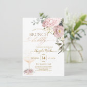 Wasserfarbe Dusty Rose Hydrangea Brunch Bubbly Einladung (Stehend Vorderseite)