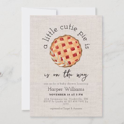 Wasserfarbe Ein Süsse Pie ist auf dem Weg Babydusc Einladung (Vorderseite)