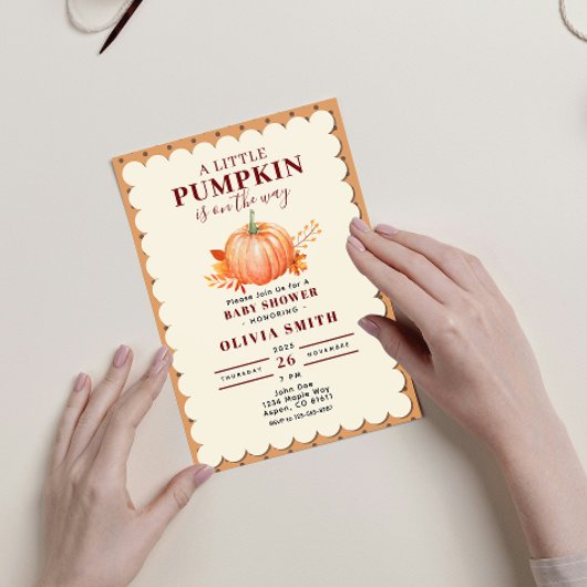 Wasserfarbe ein wenig Pumpkin Niedliche Fall Baby  Einladung