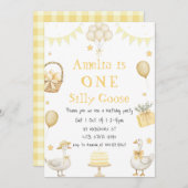 Wasserfarbe Eine Alberne Gänse Orange Gingham Birt Einladung (Vorne/Hinten)