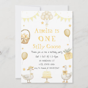 Wasserfarbe Eine Alberne Gänse Orange Gingham Birt Einladung