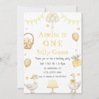 Wasserfarbe Eine Alberne Gänse Orange Gingham Birt Einladung