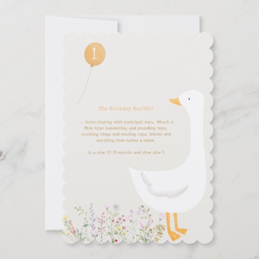 Wasserfarbe Eine Alberne Gänse Wildblume 1. Geburt Einladung (Rückseite)