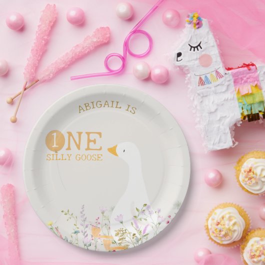 Wasserfarbe Eine Alberne Gänse Wildblume 1. Geburt Pappteller (Party)