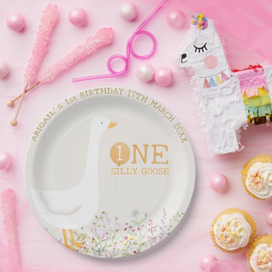 Wasserfarbe Eine Alberne Gänse Wildblume 1. Geburt Pappteller (Party)