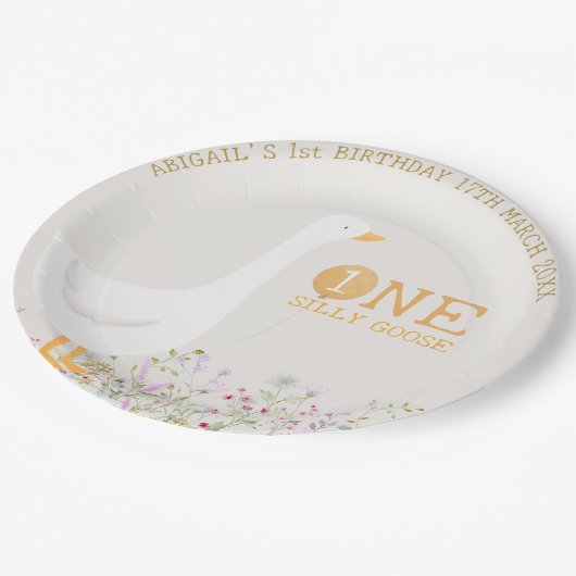 Wasserfarbe Eine Alberne Gänse Wildblume 1. Geburt Pappteller (Schrägansicht)