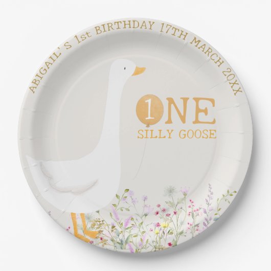 Wasserfarbe Eine Alberne Gänse Wildblume 1. Geburt Pappteller (Vorderseite)