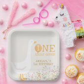 Wasserfarbe Eine Alberne Gänse Wildblume 1. Geburt Pappteller (Party)